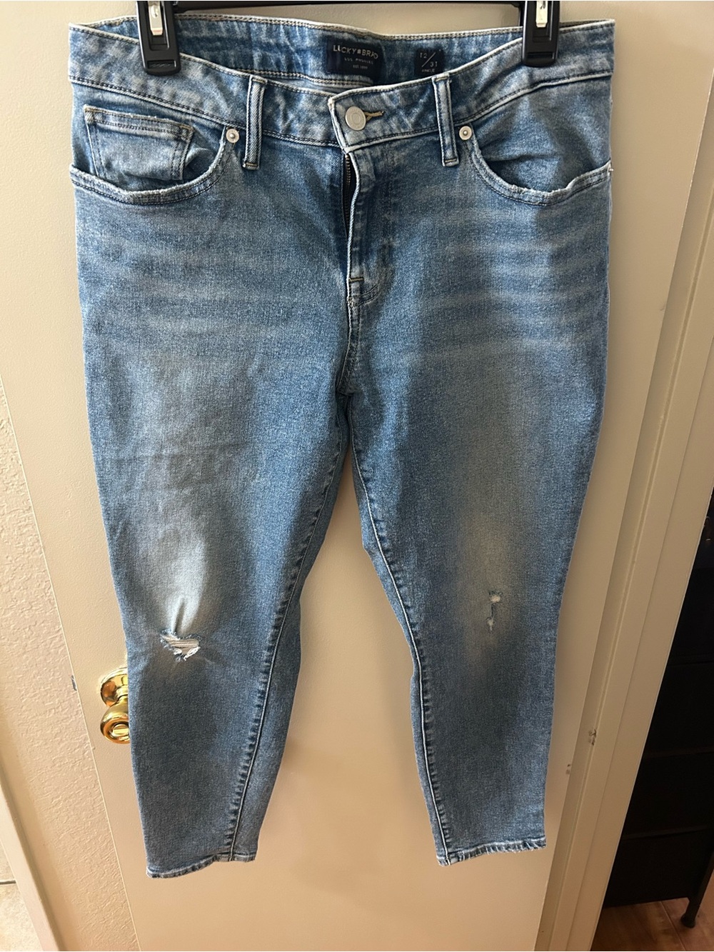 Lucky Brand Medium Light Blue Cropped Distressed Jeans